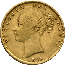 1858 Gold Sovereign - Victoria Young Head Shield Back- London