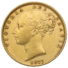 1877 Gold Sovereign Coin Queen Victoria Young Head Shield Back Sydney