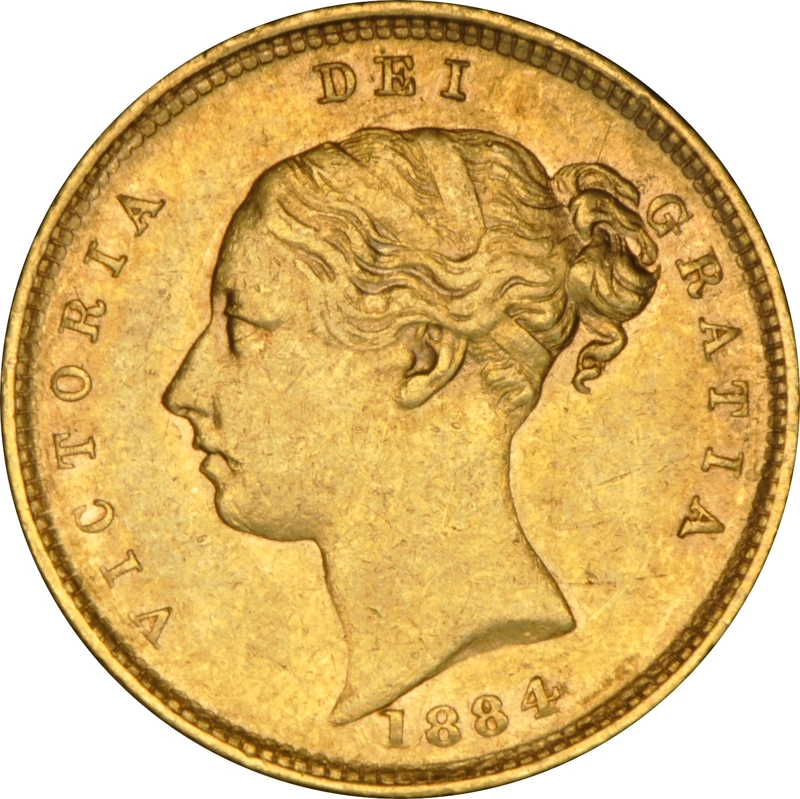 1884 Half Sovereign Victoria Young Head Shield Back - London NGC AU58