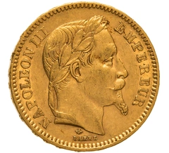 1865 20 French Francs Gold Coin Napoleon III A