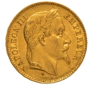 1868 20 French Francs Gold Coin Napoleon III BB