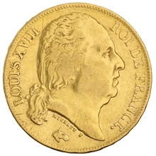 1824 20 French Francs Gold Coin Louis XVIII A
