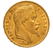 1869 20 French Francs Gold Coin Napoleon III BB