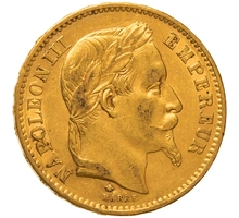 1868 20 French Francs Gold Coin Napoleon III A