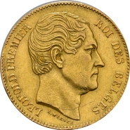 1864-1866 20 Belgian Francs Gold Coin Leopold I Plain Head