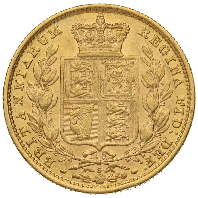1885 Gold Sovereign - Victoria Young Head Shield Back S
