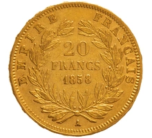 1858 20 French Francs - Napoleon III Bare Head - A