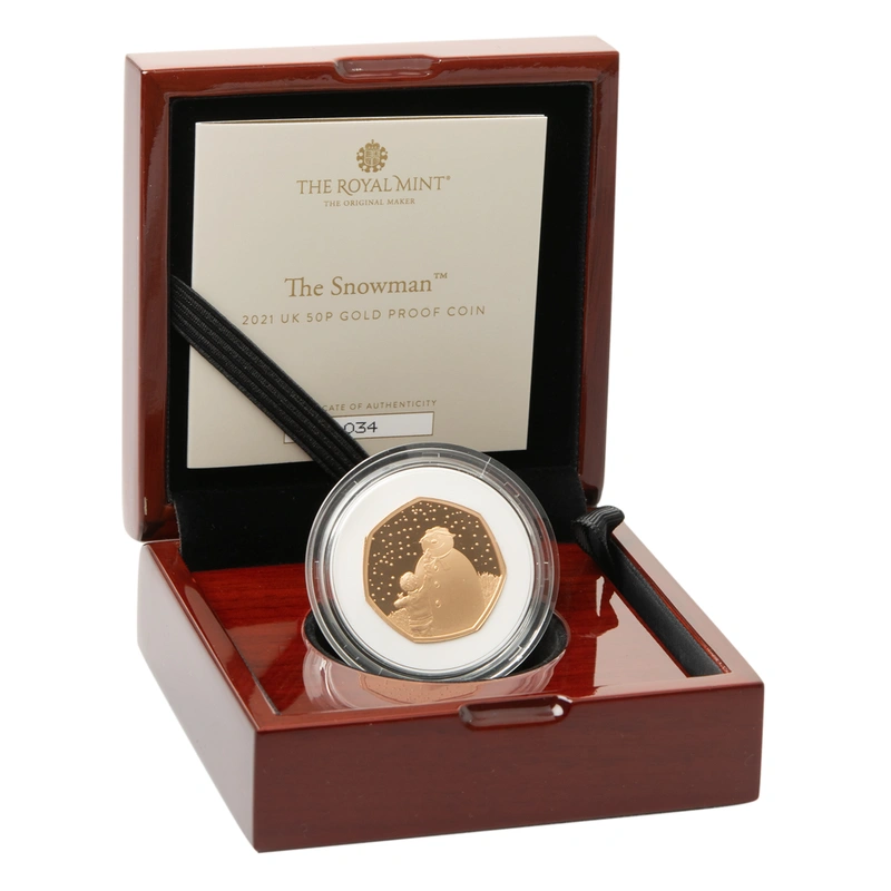2021 Proof 50p Gold Coin The Snowman Boxed