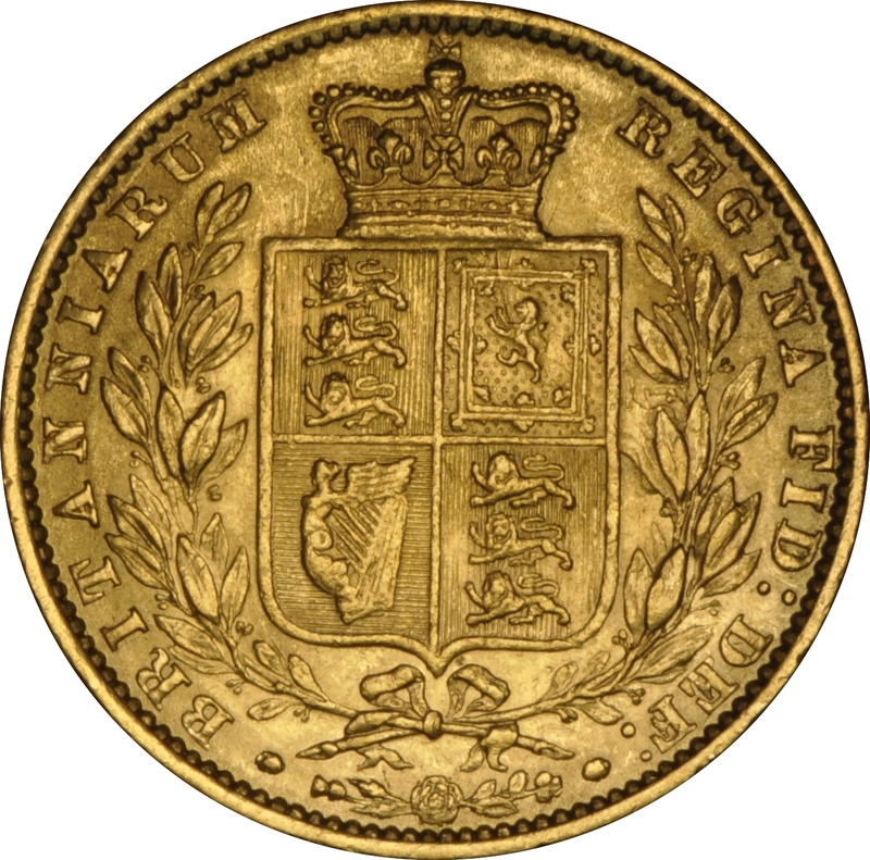 1861 Gold Sovereign Coin Queen Victoria Young Head Shield Back