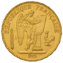 1871 20 French Francs Gold Coin Guardian Angel Genius A