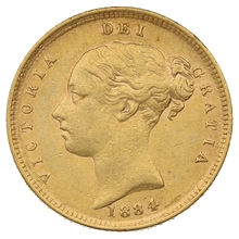 1884 Half Sovereign Victoria Young Head Shield Back - London