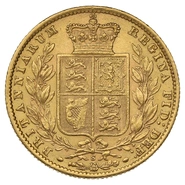 1871 Gold Sovereign - Victoria Young Head Shield Back- S