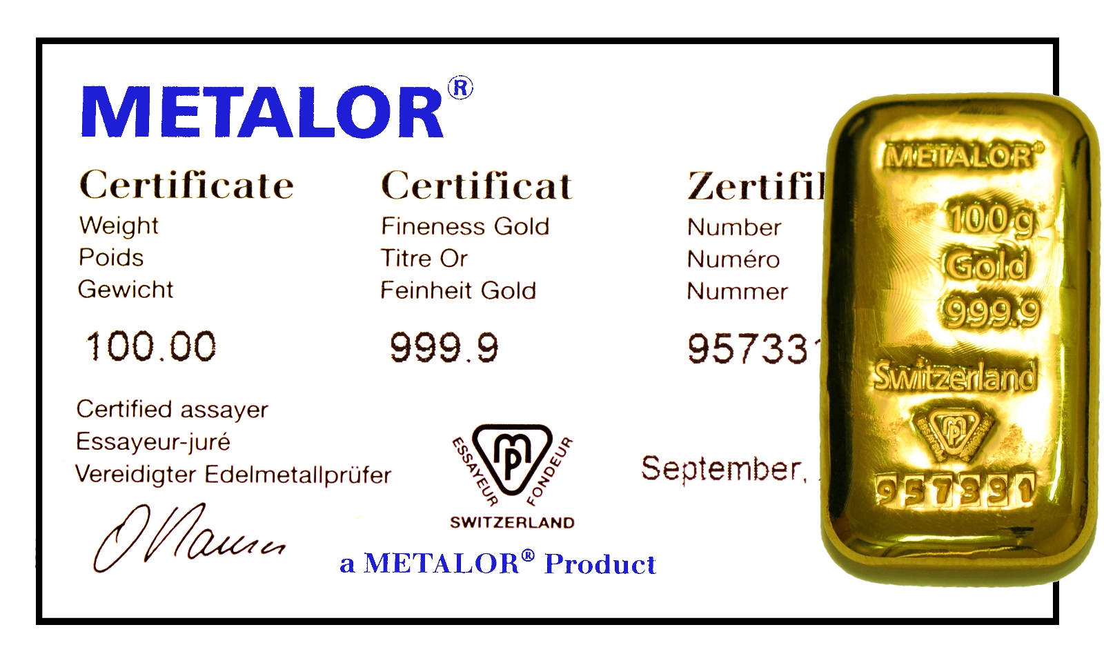 Metalor 100g Gold Bars Bullionbypost From 4 295 Metalor 100 Gram Gold Bar Cast