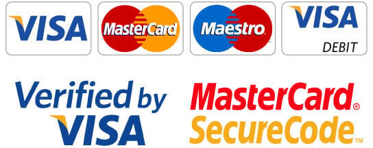 We accept payment using Visa, Mastercard, Maestro, Visa Debit, Verified by Visa, and MasterCard SecureCode.