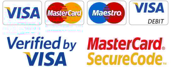 We accept payment using Visa, Mastercard, Maestro, Visa Debit, Verified by Visa, and MasterCard SecureCode.